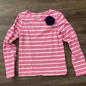 Pink & White Striped Shirt with Flower
